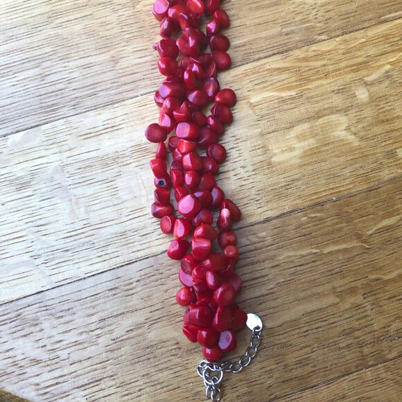 New Red Coral Multi-Strand Necklace - 18 inches - Picture 3 of 8